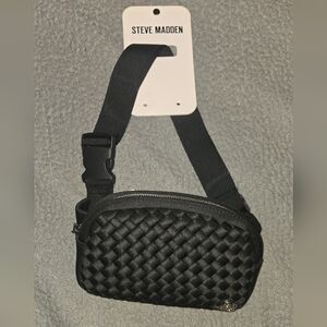 Steve Madden Woven Black Belt Bag